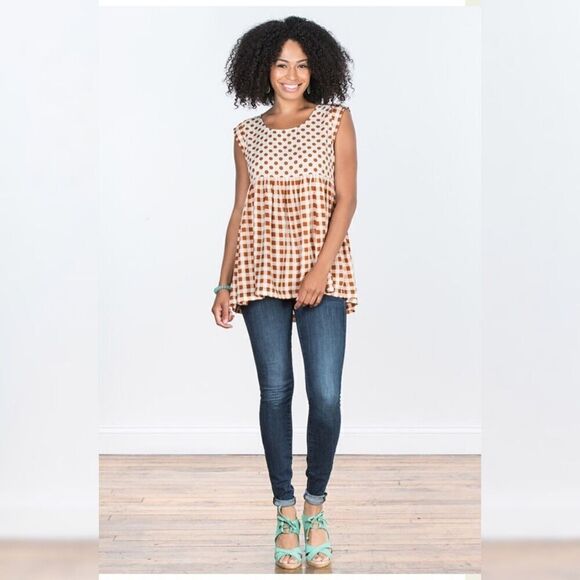 MATILDA JANE Women's Size Small Feeling Collegiate Polka Dot Gingham Top Rayon - Picture 1 of 7